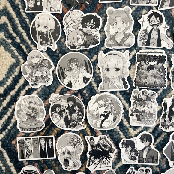 Kawaii Japanese Anime Sticker Set of 50 pcs Black and White - Picture 3 of 6